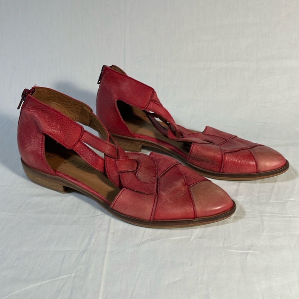 Free People Wanderlust Woven Red Leather Flats Point Toe Shoes